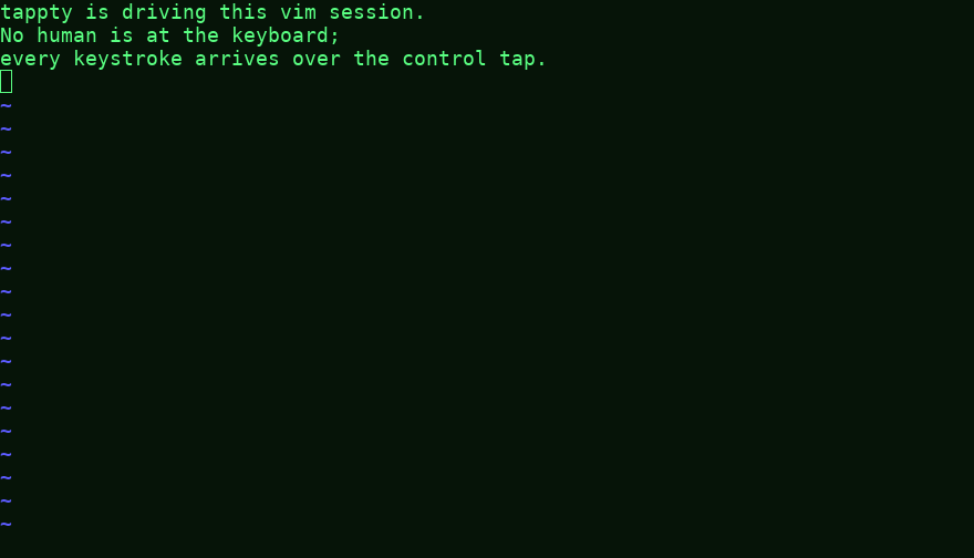 an autopilot typing into a live vim hosted in tappty